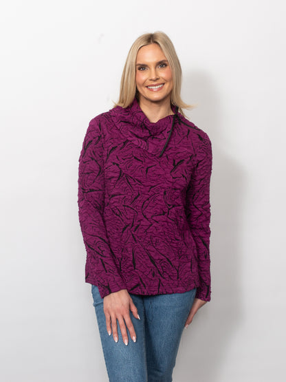 Blister Knit Asymmetrical Zip Collar