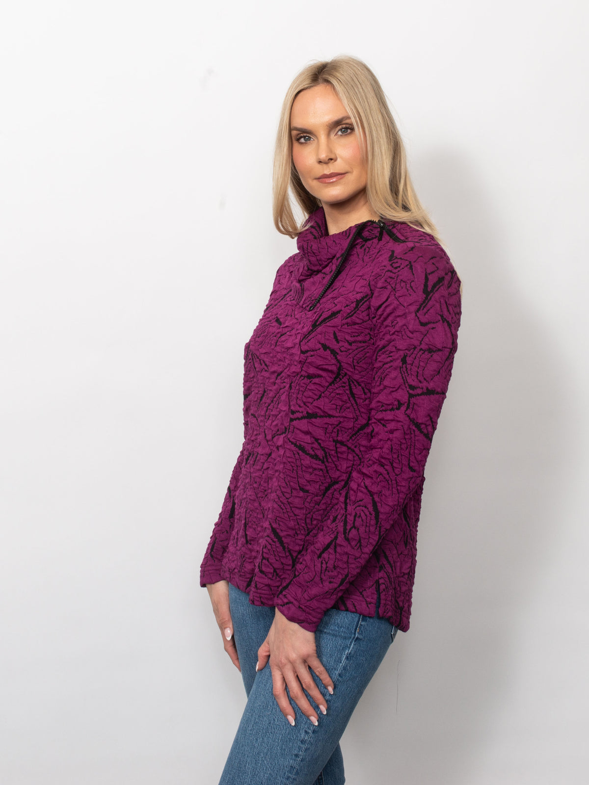 Blister Knit Asymmetrical Zip Collar