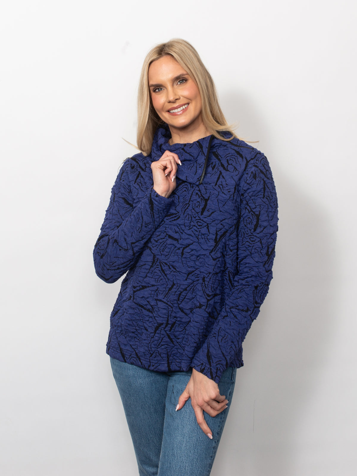 Blister Knit Asymmetrical Zip Collar