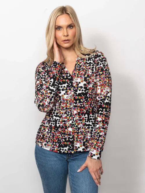 Printed Viscose V-neck Button Shirt