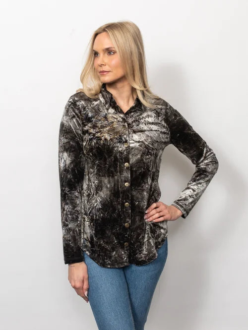 Crushed Velvet Button Shirt