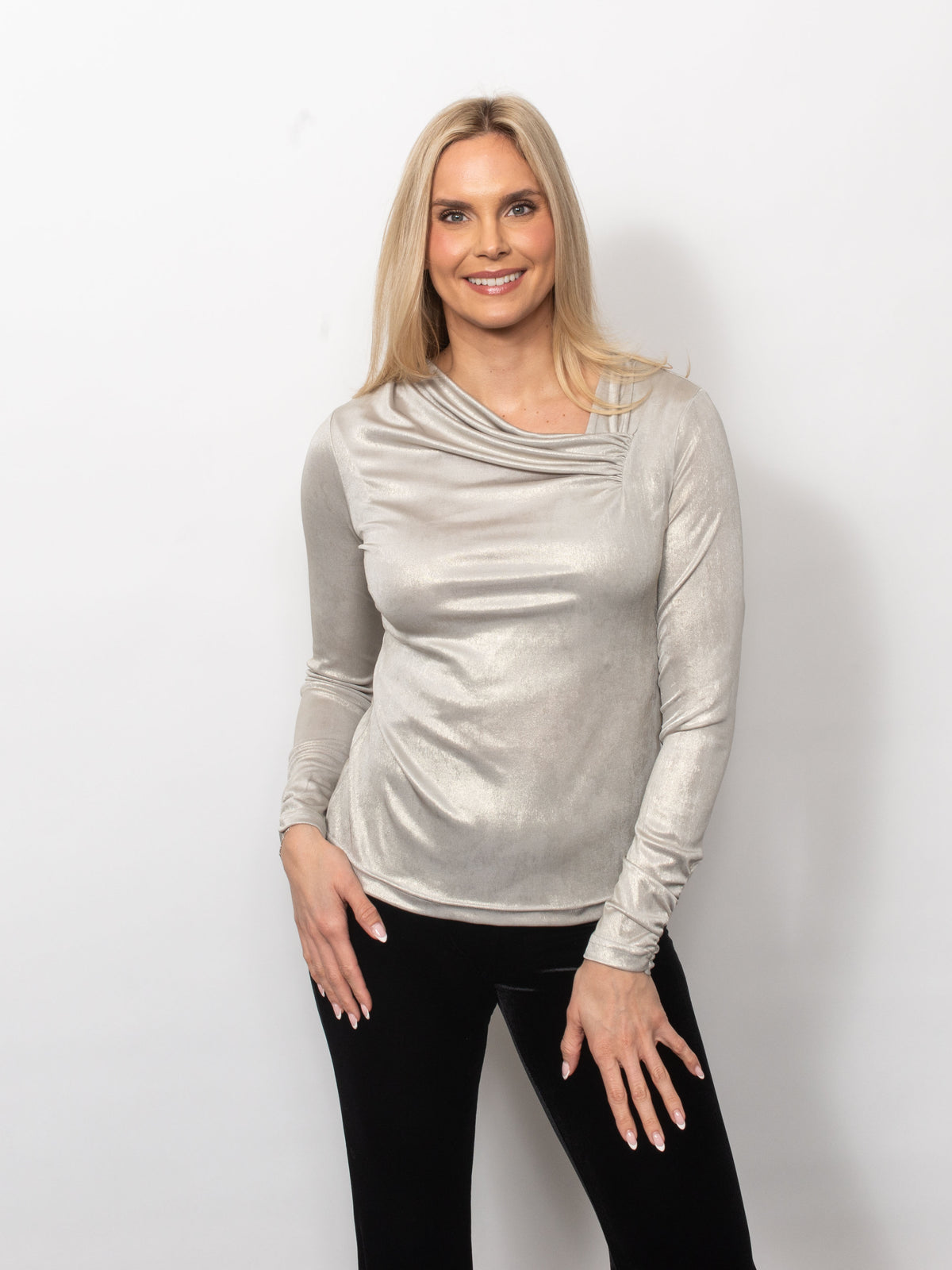 Metallic Drape Neck Top
