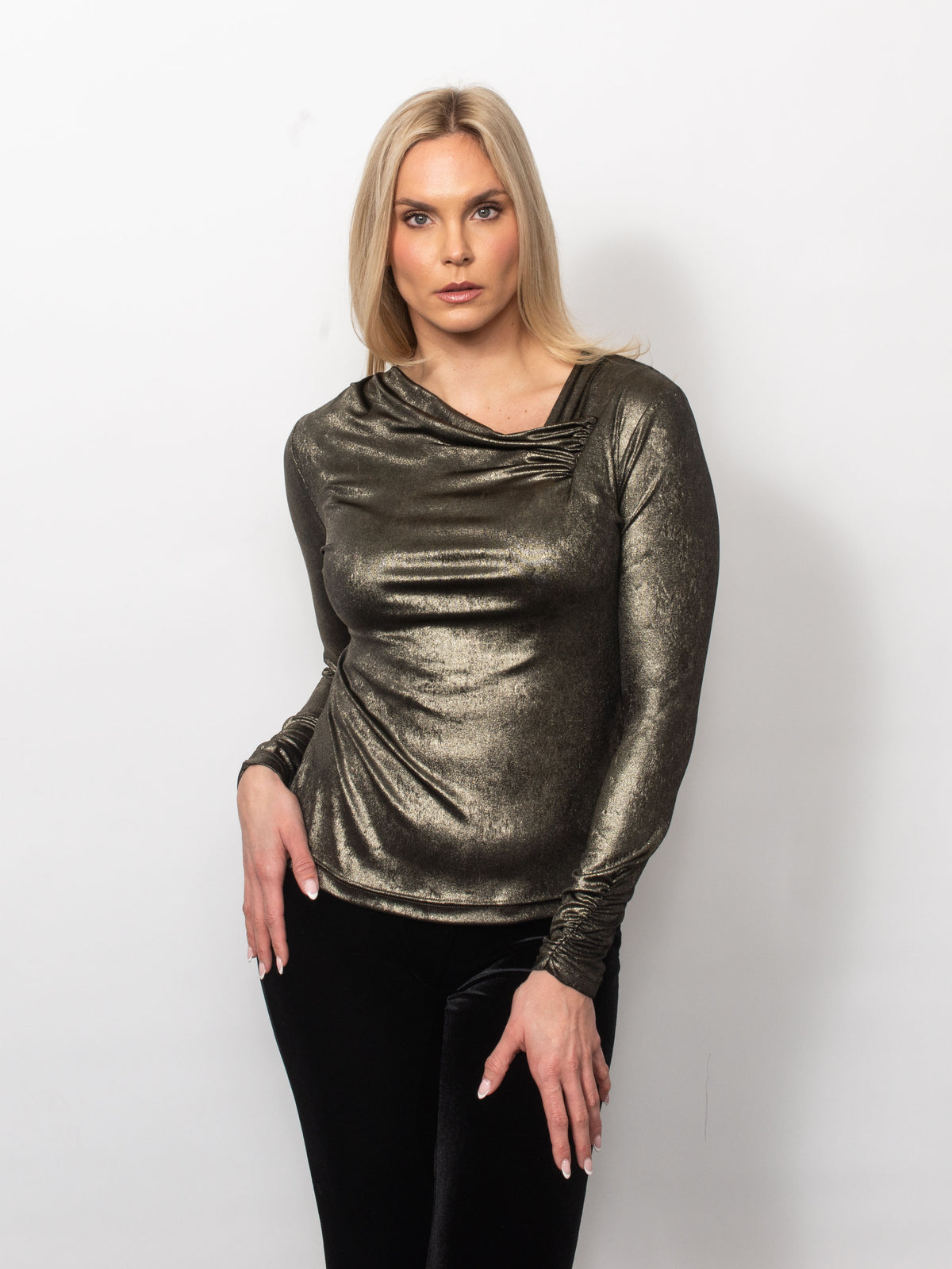 Metallic Drape Neck Top
