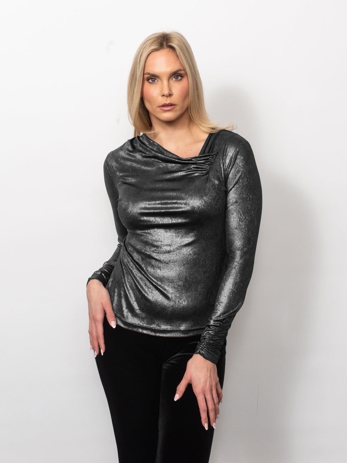 Metallic Drape Neck Top