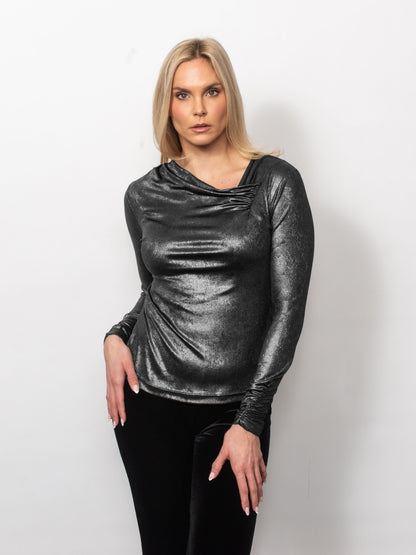 Metallic Drape Neck Top