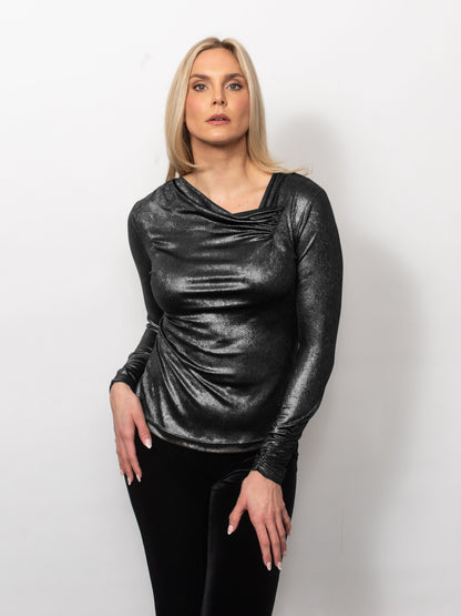 Metallic Drape Neck Top