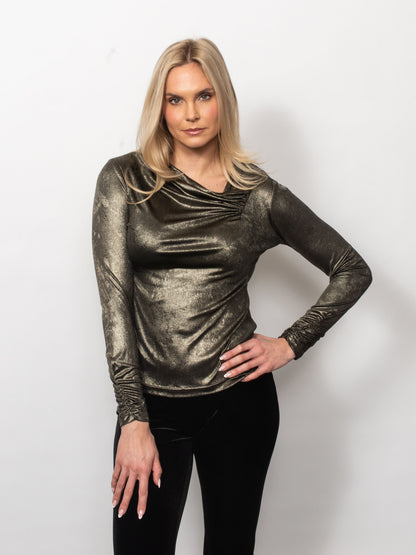 Metallic Drape Neck Top