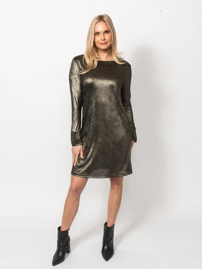 Light Weight Metallic Crew Neck Dress