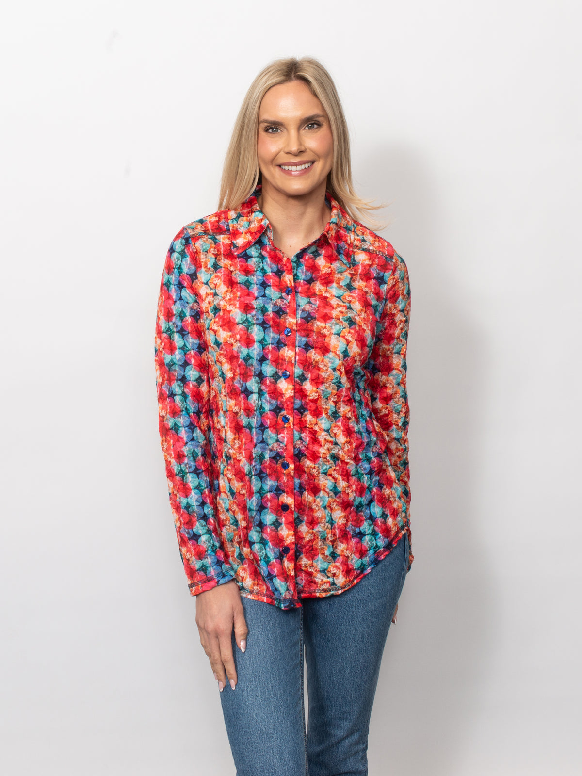 Printed Crinkle Button Up Shirt
