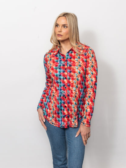 Printed Crinkle Button Up Shirt