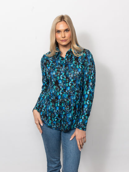 Printed Crinkle Button Up Shirt