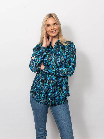 Printed Crinkle Button Up Shirt