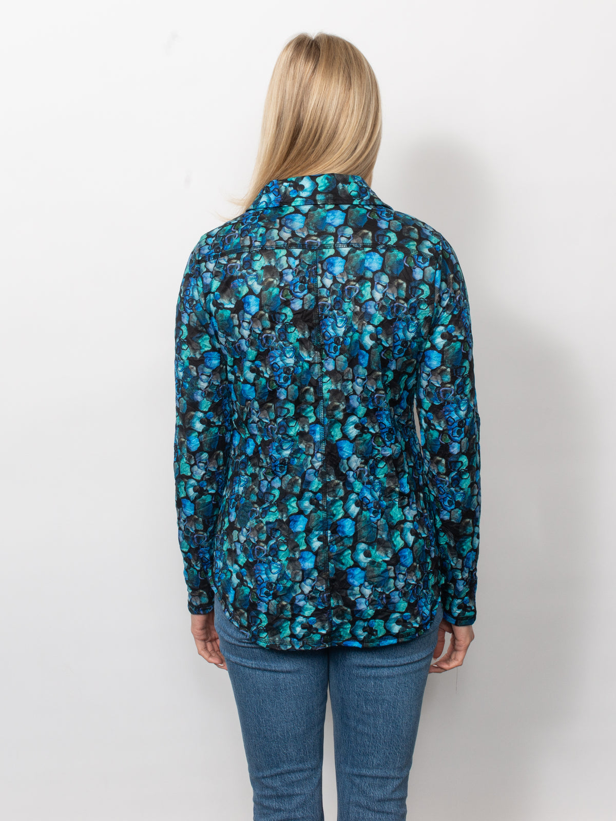 Printed Crinkle Button Up Shirt