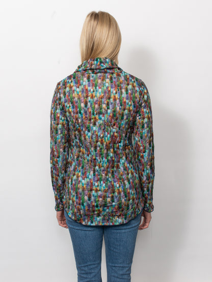 Printed Crinkle Cowl Neck Top