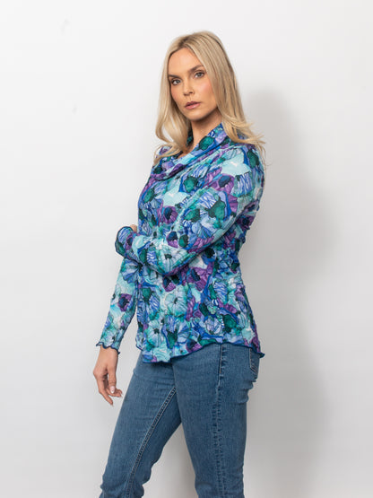 Printed Crinkle Cowl Neck Top