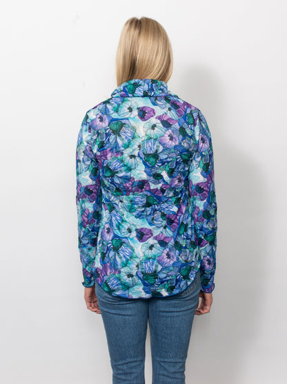 Printed Crinkle Cowl Neck Top