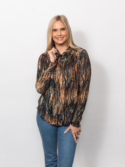 Printed Crinkle Cowl Neck Top