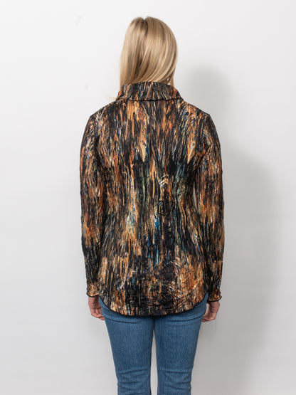 Printed Crinkle Cowl Neck Top