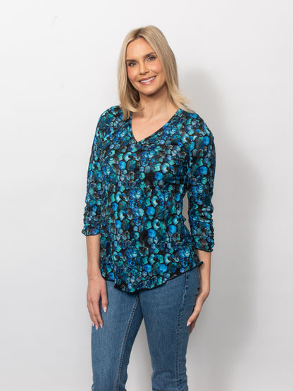 Printed Crinkle V-Neck Top