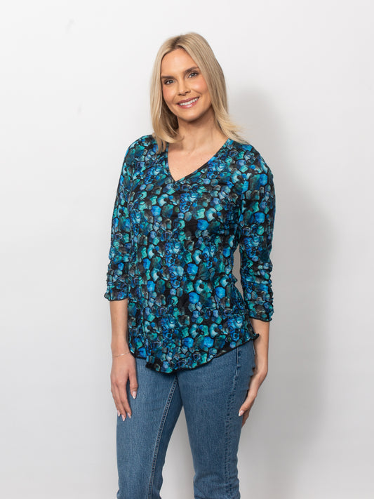 Printed Crinkle V-Neck Top