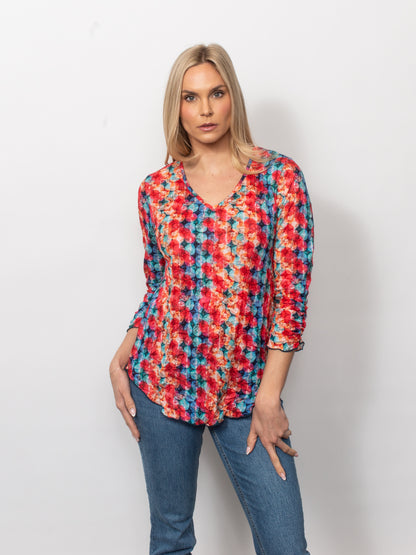 Printed Crinkle V-Neck Top