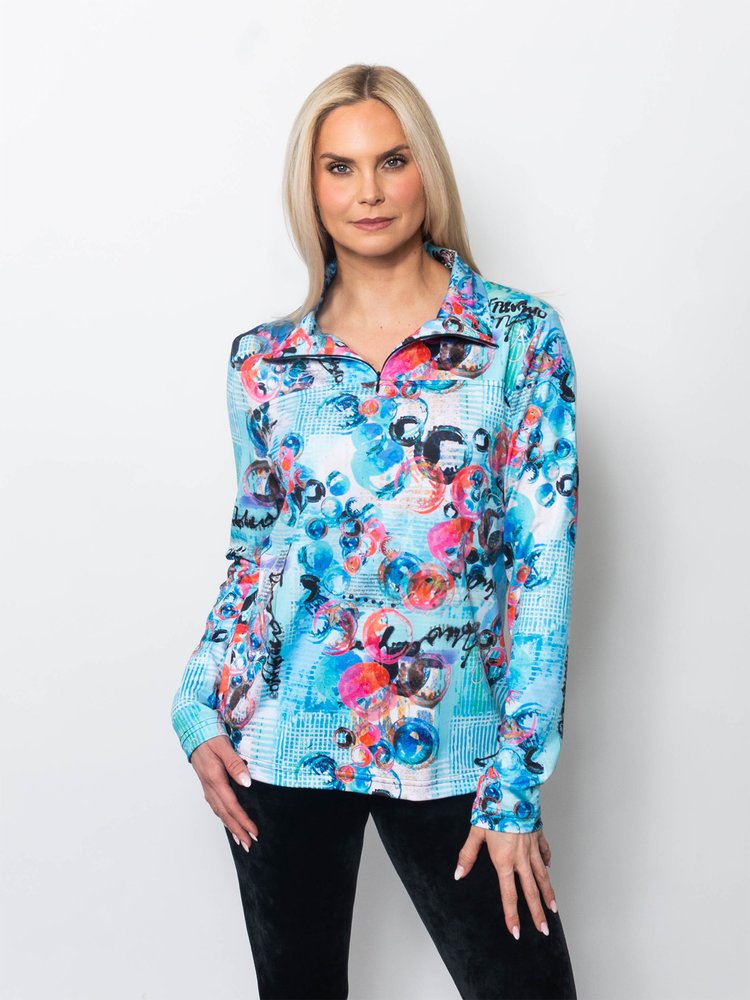Microfiber Wide Collar Zip Neck Top