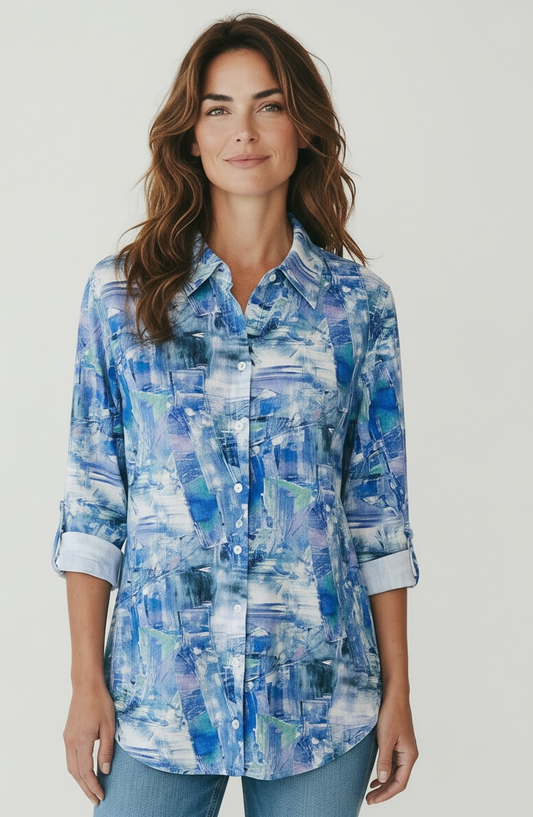 Viscose Buttoned Shirt with Tab Sleeve