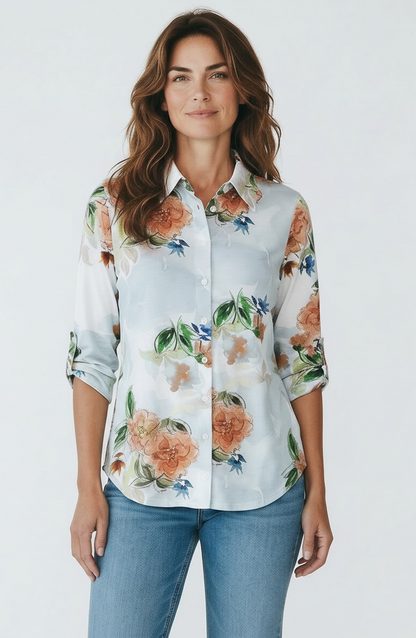 Viscose Buttoned Shirt with Tab Sleeve