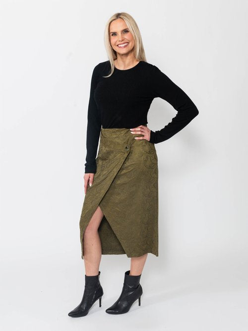Embroidered Suede Wrap Skirt