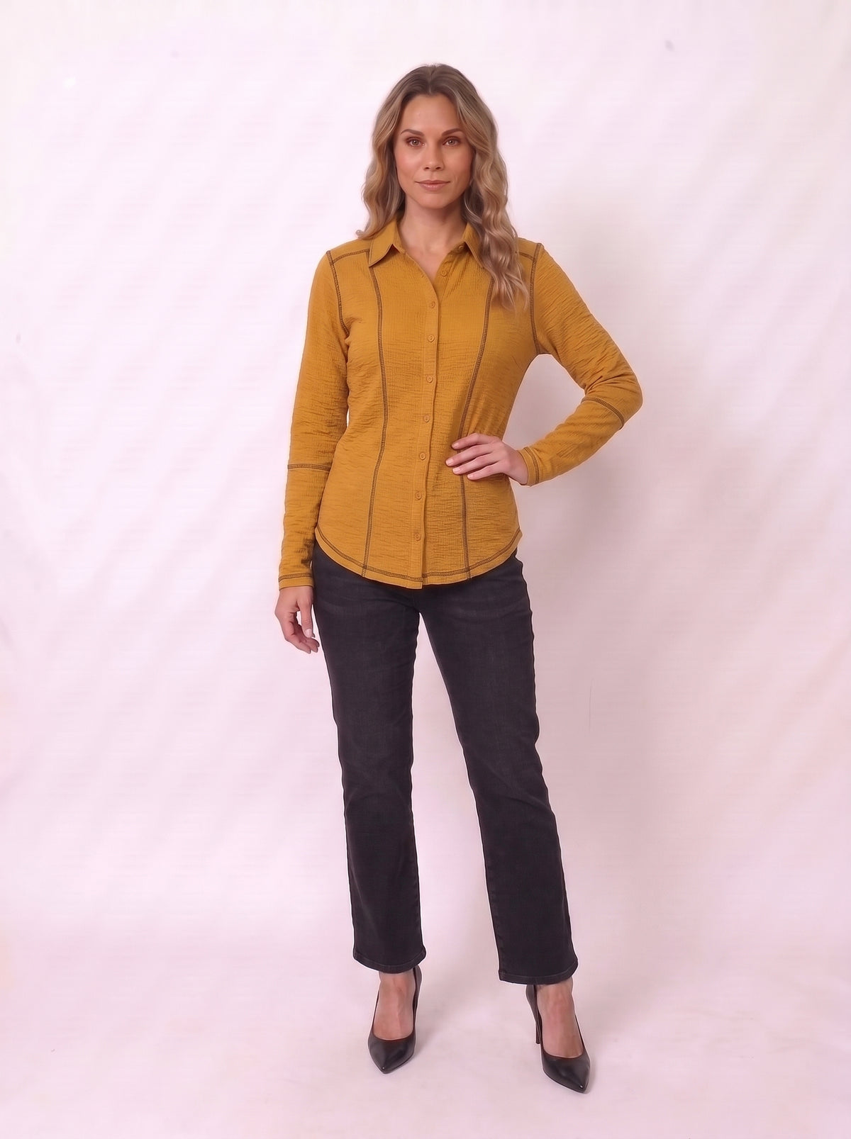 Seersucker Contrast Stitching Button Up Shirt