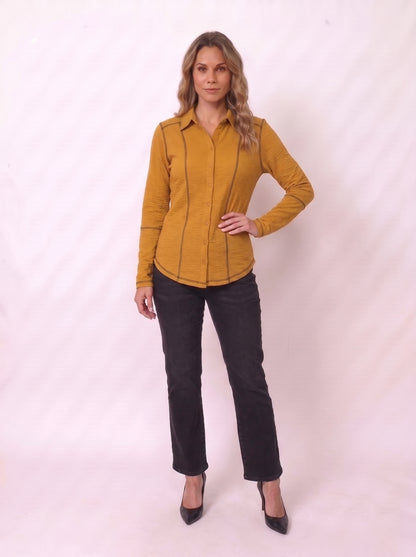 Seersucker Contrast Stitching Button Up Shirt