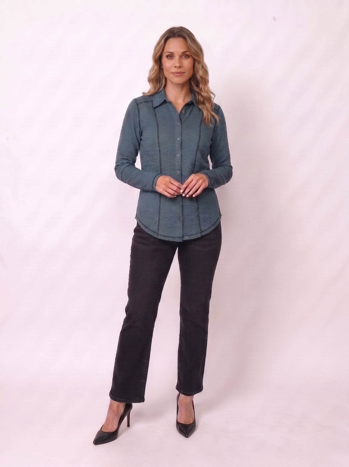 Seersucker Contrast Stitching Button Up Shirt