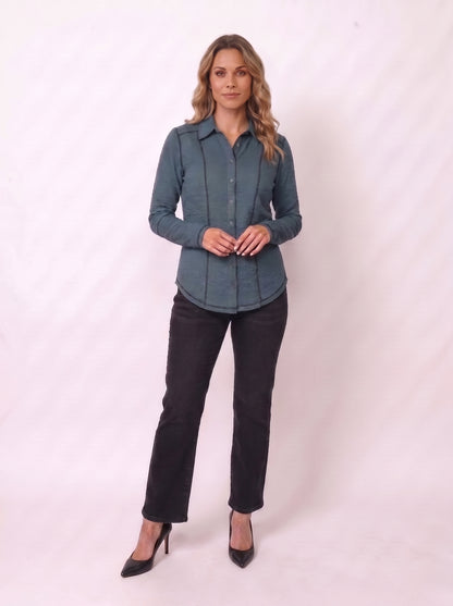 Seersucker Contrast Stitching Button Up Shirt