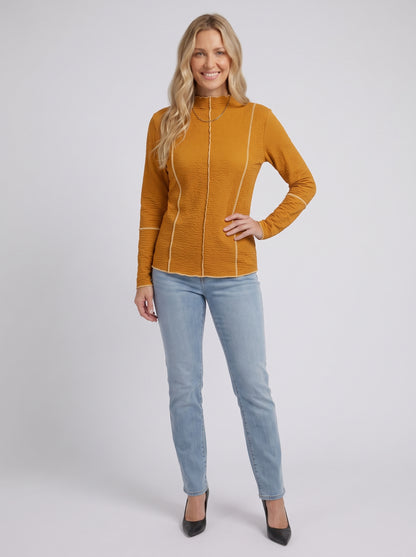 Seersucker Mock Neck Top
