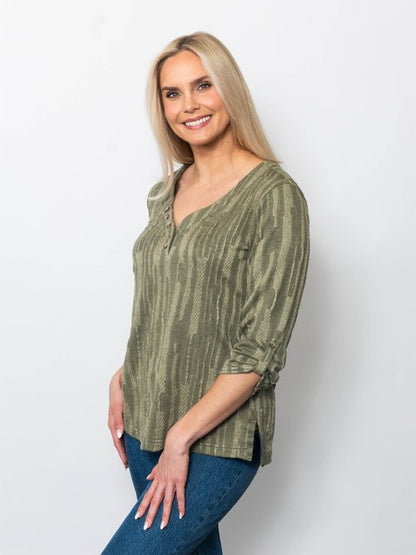 Stripe Jacquard V-Neck Henley