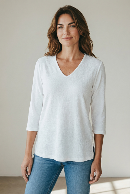 Seersucker V-Neck Blouse