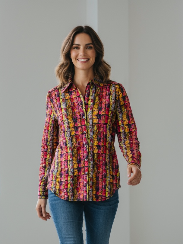 Printed Crinkle Button Shirt