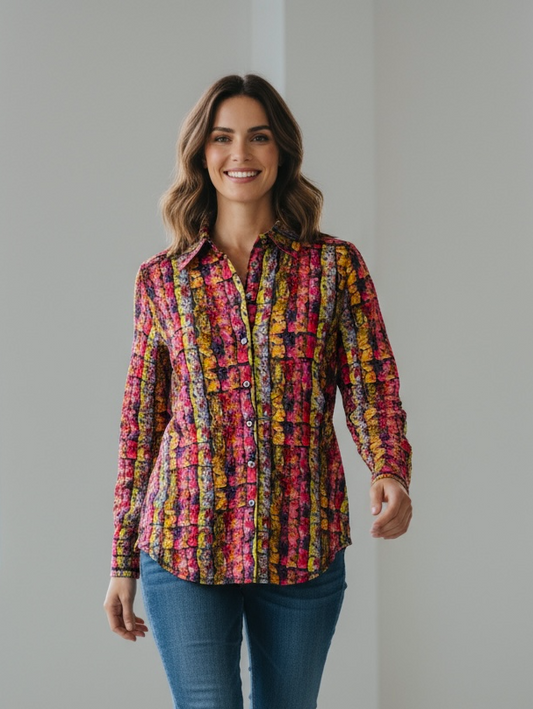 Printed Crinkle Button Shirt