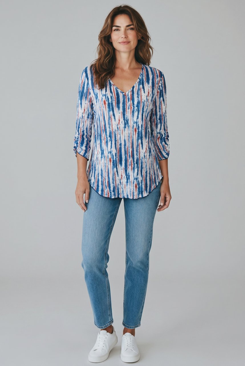 Printed Crinkle V-neck Top