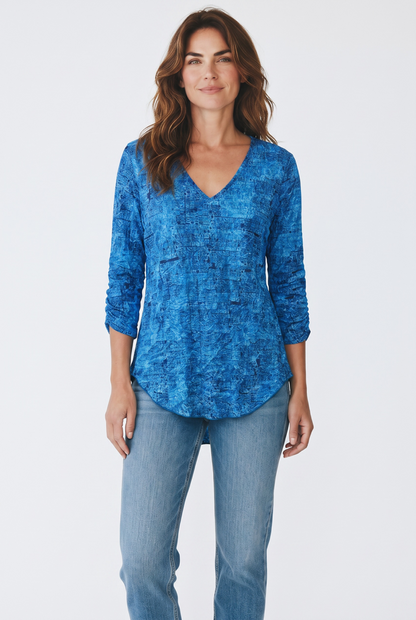 Printed Crinkle V-Neck Top