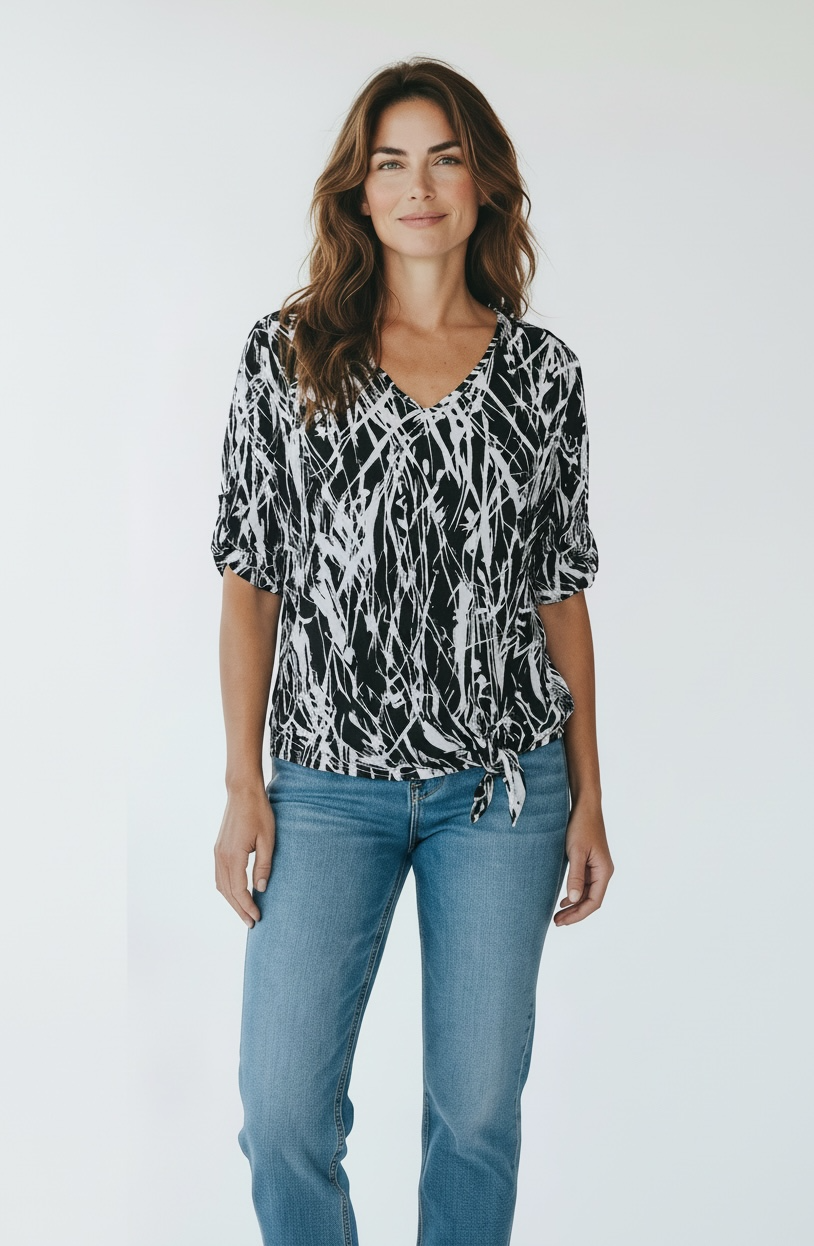 Crinkle V-Neck Tie Front Top