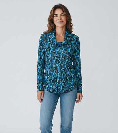 Printed Crinkle Cowl Neck Top
