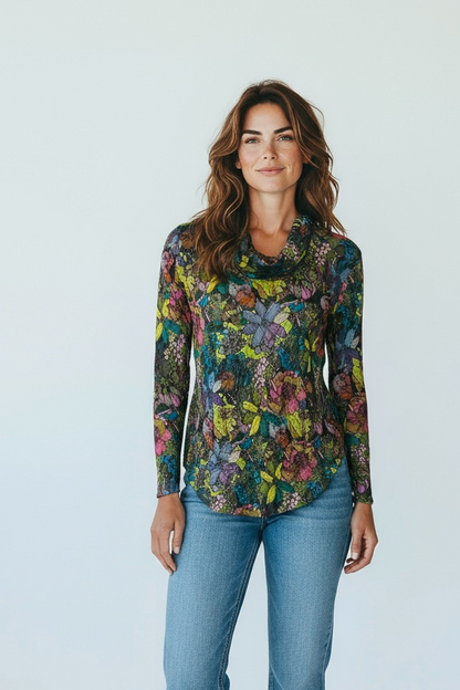 Crinkle Cowl Neck Longsleeve