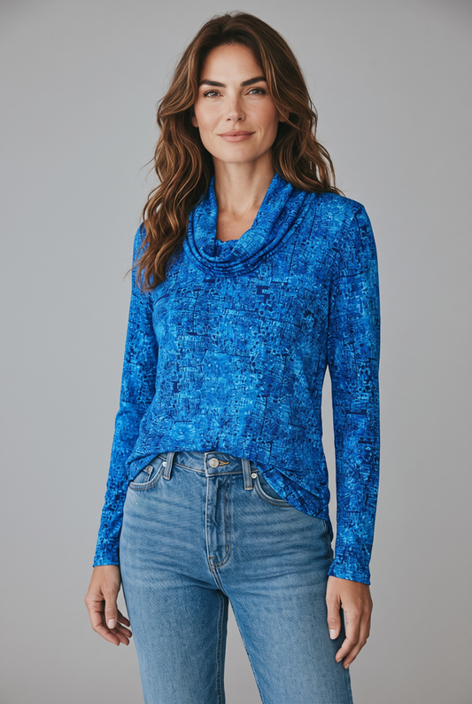 Printed Crinkle Cowl Neck Top