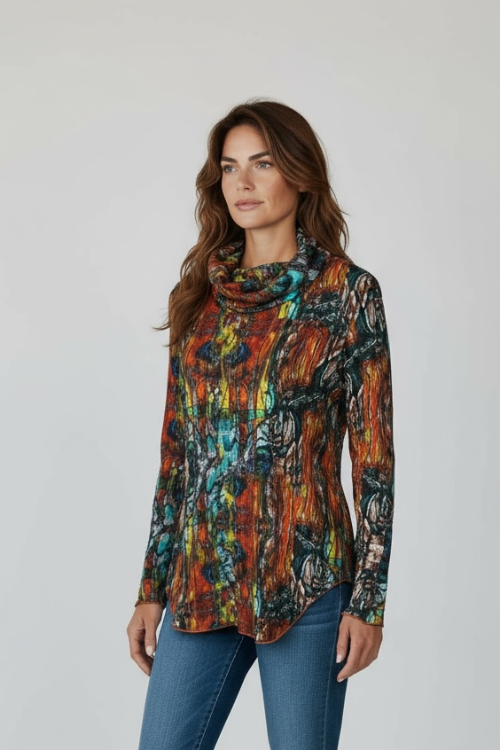 Crinkle Cowl Neck Longsleeve