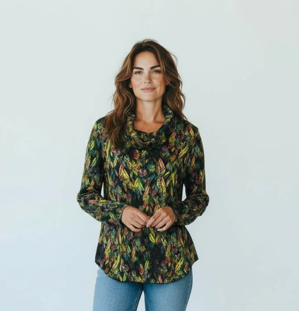 Crinkle Cowl Neck Longsleeve