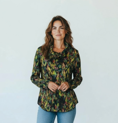 Crinkle Cowl Neck Longsleeve