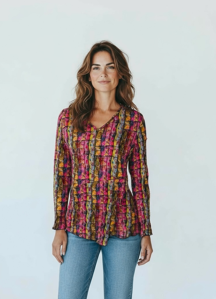 Printed Crinkle V-neck Asymmetrical Hem Top