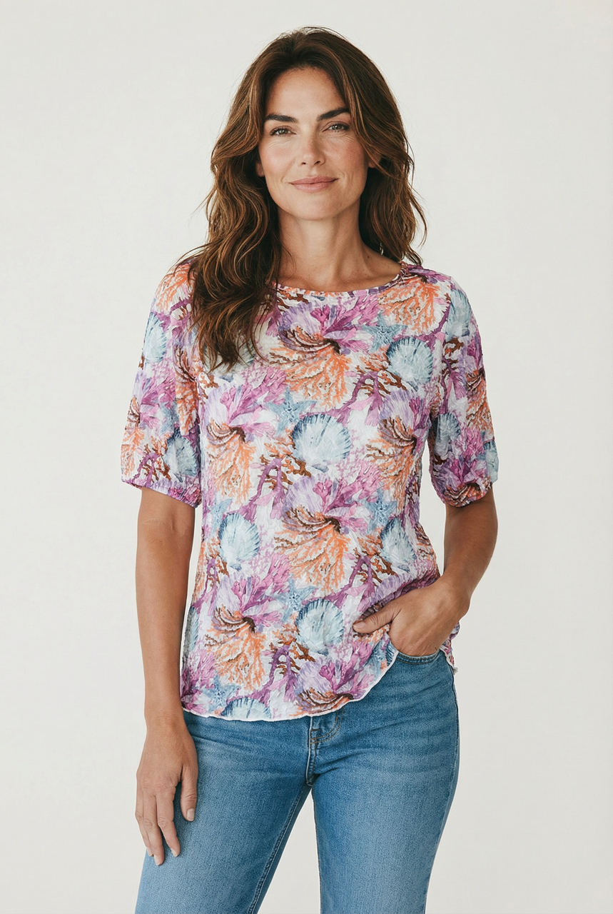 Crinkle Bubble Sleeve Top