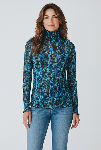 Printed Crinkle Turtleneck Top